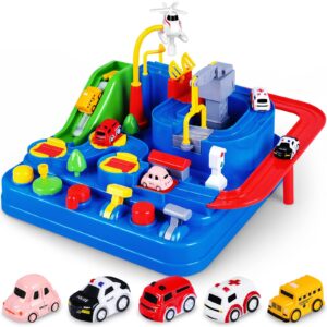 yezi car adventure toys, city rescue preschool educational toy vehicle, parent-child interactive racing kids toy, puzzle car race tracks parking playsets for 3 4 5 6 7 8 year old toddlers boys girls
