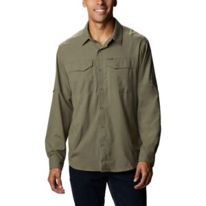 columbia men's silver ridge lite long sleeve shirt, uv sun protection, moisture wicking fabric, stone green, small