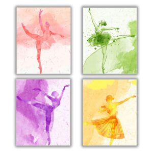 4 set - ballet art painting elegant dancing canvas art pictures - ballerina print ballet dancer collection poster - fashion women or girl bedroom dance room home decor gift - no frame,8"x10"