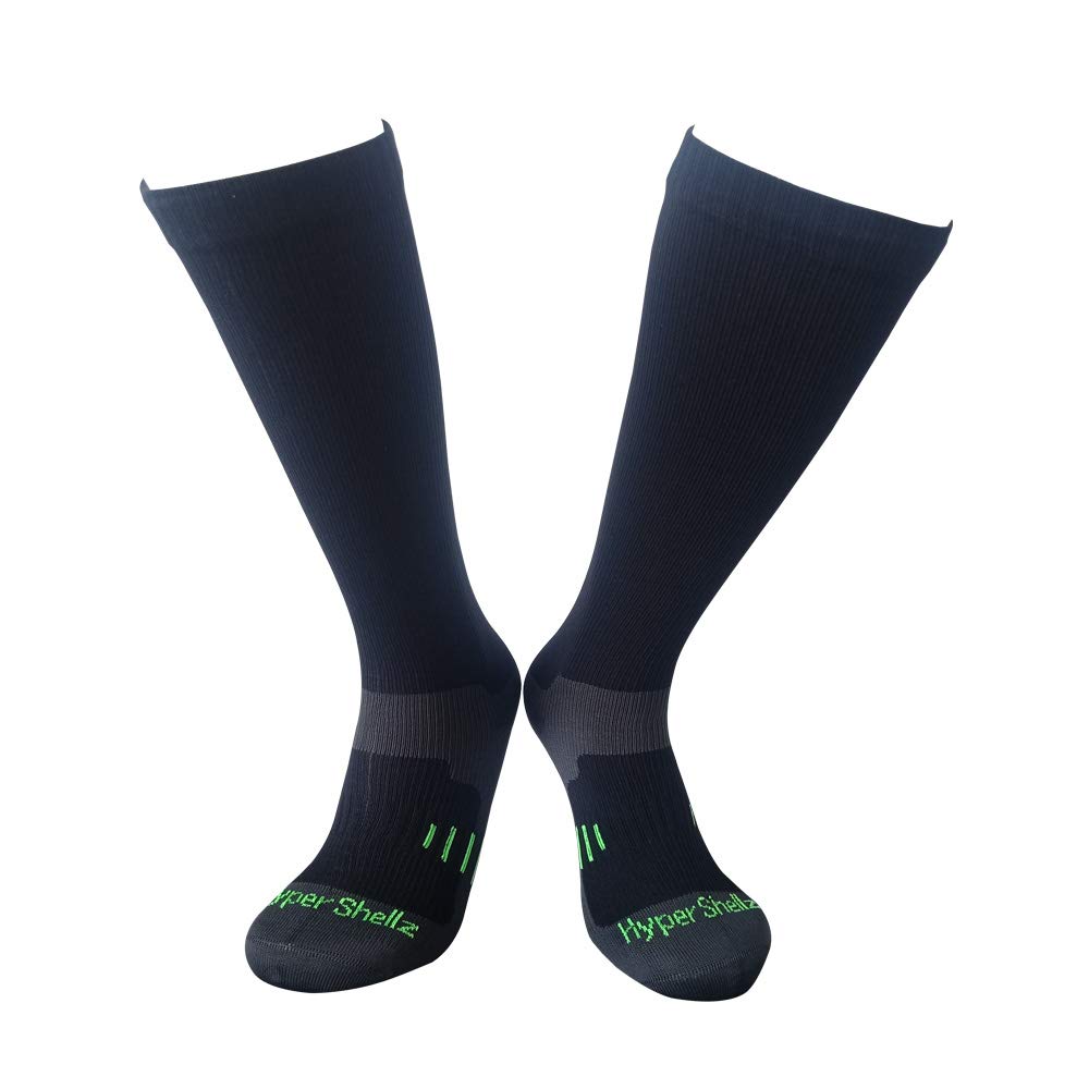 HyperShellz Waterproof Socks for Men & Women Knee High Length (Black-Green, X-Large)