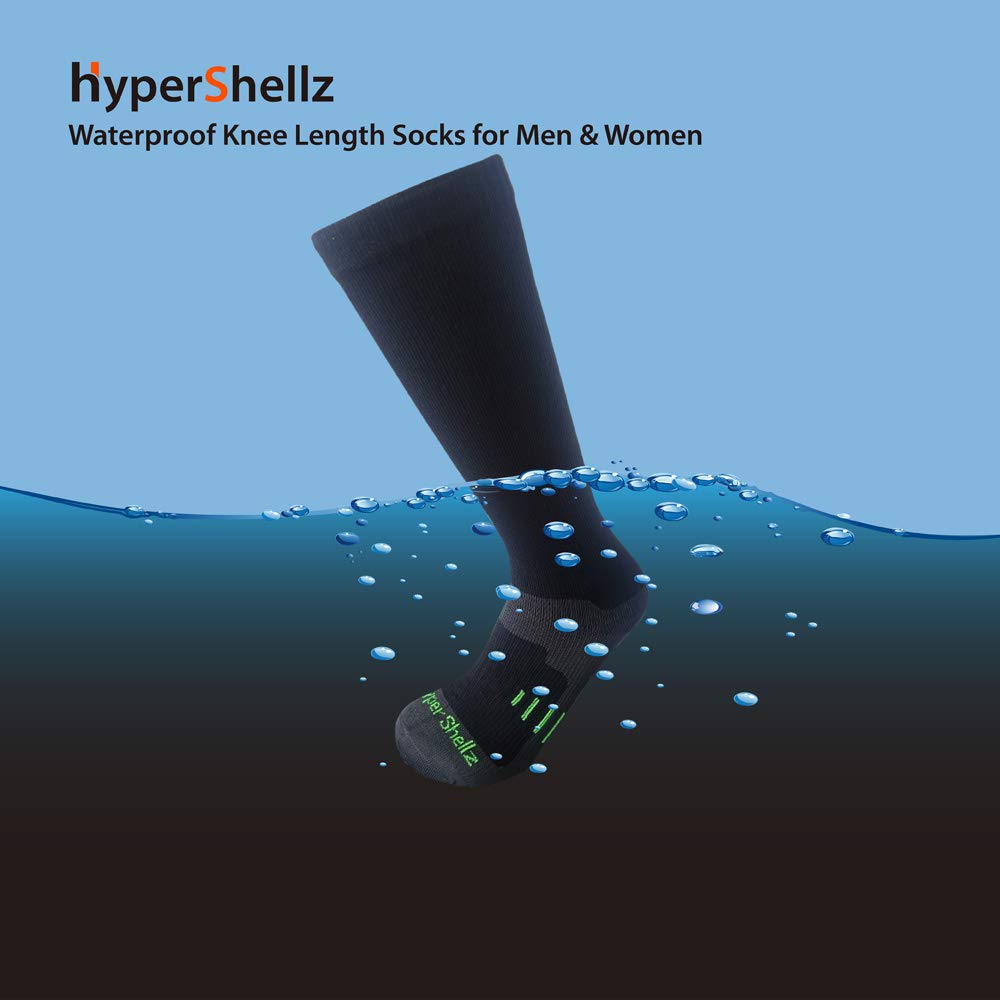 HyperShellz Waterproof Socks for Men & Women Knee High Length (Black-Green, X-Large)