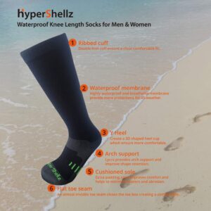 HyperShellz Waterproof Socks for Men & Women Knee High Length (Black-Green, X-Large)