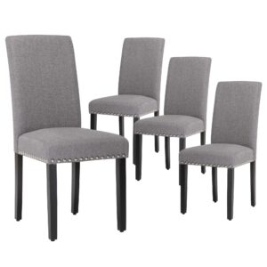 lssbought upholstered dining chairs with solid wood legs and nailed trim set of 4 (gray)