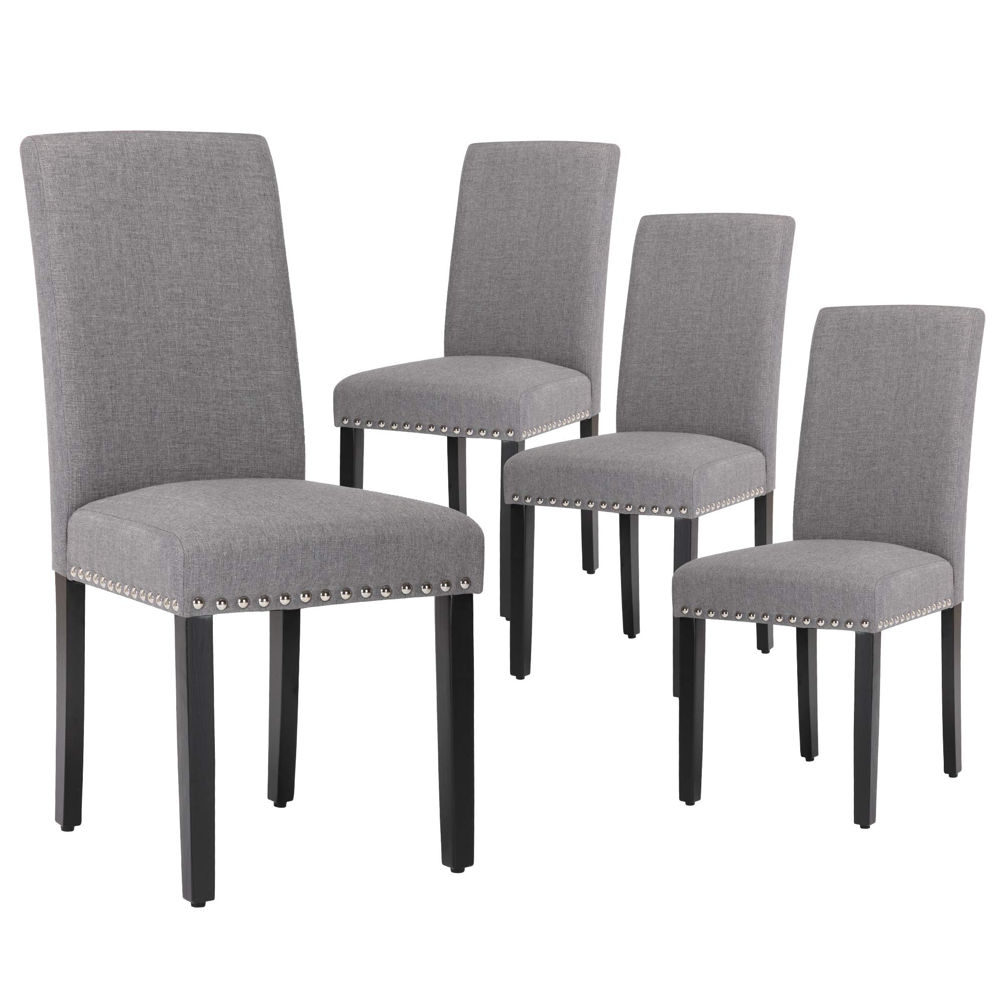 LSSBOUGHT Upholstered Dining Chairs with Solid Wood Legs and Nailed Trim Set of 4 (Gray)