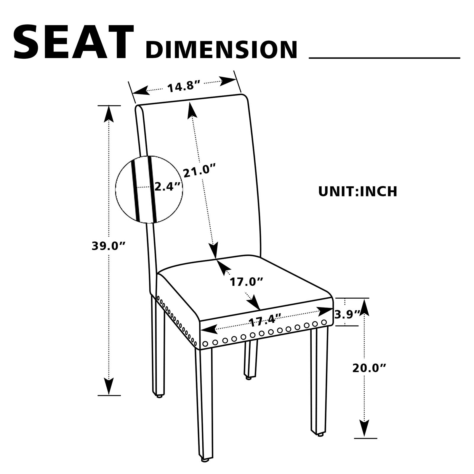 LSSBOUGHT Upholstered Dining Chairs with Solid Wood Legs and Nailed Trim Set of 4 (Gray)