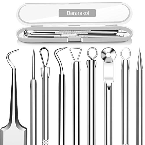 5PCS Blackhead Remover Comedone Extractor, Curved Blackhead Tweezers Kit, Professional Stainless Pimple Acne Blemish Removal Tools Kit