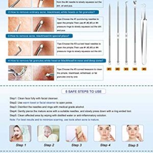 5PCS Blackhead Remover Comedone Extractor, Curved Blackhead Tweezers Kit, Professional Stainless Pimple Acne Blemish Removal Tools Kit