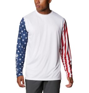 columbia men's terminal tackle pfg americana long sleeve, white/carbon/red spark, x-large