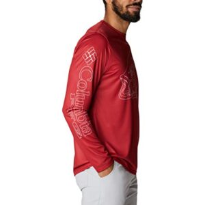 Columbia Men's Terminal Tackle PFG Running Line Long Sleeve, Red Spark/White Bass, Small