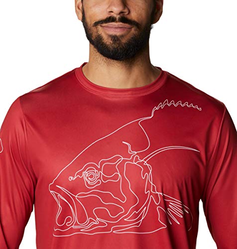 Columbia Men's Terminal Tackle PFG Running Line Long Sleeve, Red Spark/White Bass, Small