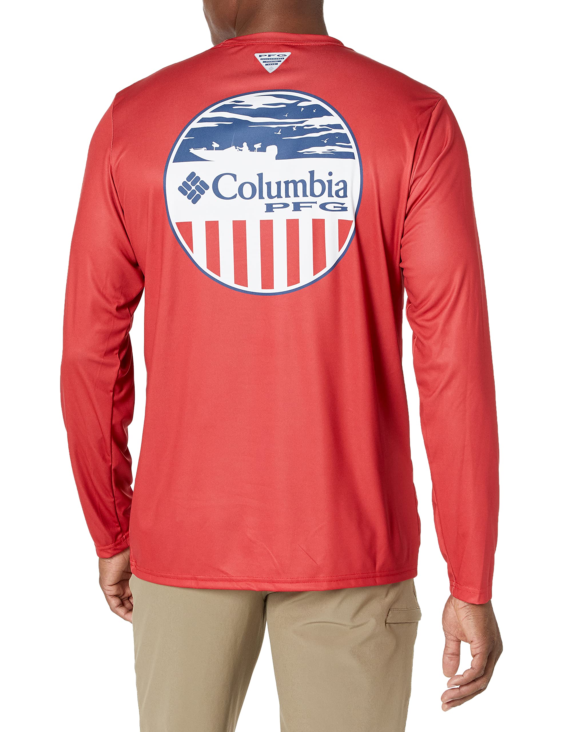 Columbia Men's Terminal Tackle PFG Patriot Long Sleeve, Red Spark/Bass, XX-Large