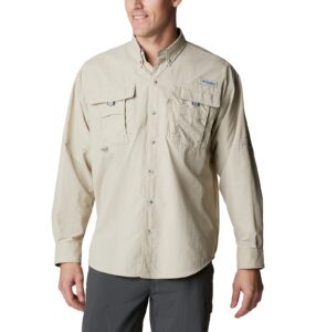 columbia men's pfg bahama ii long sleeve shirt, breathable, uv protection, fossil/realtree edge, large