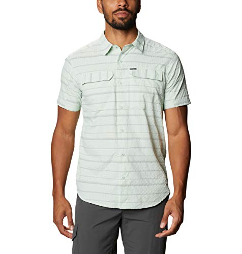 Columbia Men’s Silver Ridge Short Sleeve Seesucker Shirt, Moisture Wicking, Sun Protection, Sea Sprite Stripe, X-Large