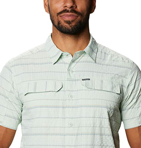 Columbia Men’s Silver Ridge Short Sleeve Seesucker Shirt, Moisture Wicking, Sun Protection, Sea Sprite Stripe, X-Large