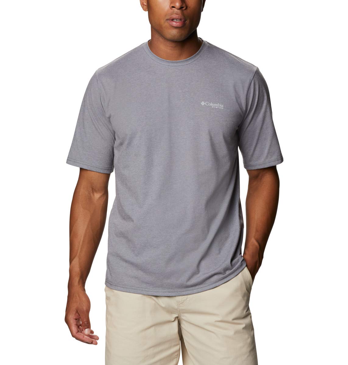 Columbia Men's PFG Carey Chen Graphic Short Sleeve, City Grey/Redfish, Medium