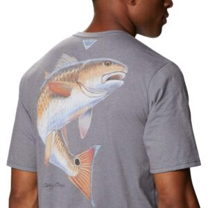 Columbia Men's PFG Carey Chen Graphic Short Sleeve, City Grey/Redfish, Medium