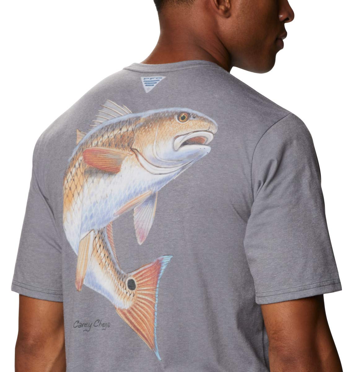 Columbia Men's PFG Carey Chen Graphic Short Sleeve, City Grey/Redfish, Medium