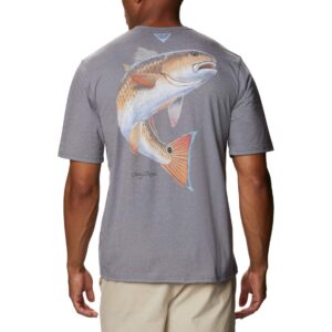 Columbia Men's PFG Carey Chen Graphic Short Sleeve, City Grey/Redfish, Medium