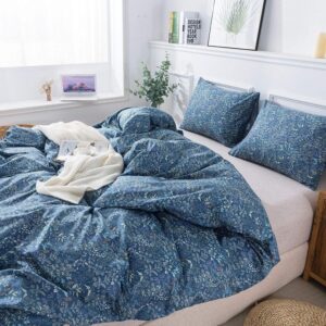 vm vougemarket blue floral duvet cover cotton botanical plant weeds bedding set feminine comforter cover with zipper-full/queen,weeds