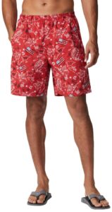 columbia pfg men’s super backcast water shorts, quick dry, sun protection, red spark americana fishing print, medium