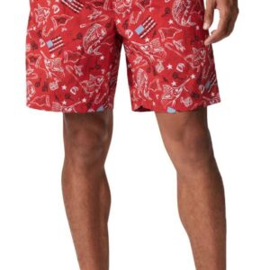 Columbia PFG Men’s Super Backcast Water Shorts, Quick Dry, Sun Protection, Red Spark Americana Fishing Print, Medium