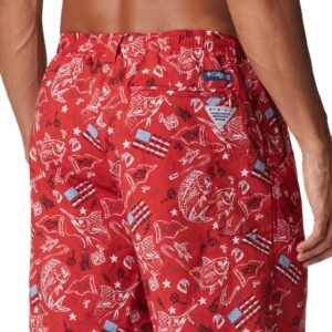 Columbia PFG Men’s Super Backcast Water Shorts, Quick Dry, Sun Protection, Red Spark Americana Fishing Print, Medium