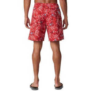 Columbia PFG Men’s Super Backcast Water Shorts, Quick Dry, Sun Protection, Red Spark Americana Fishing Print, Medium