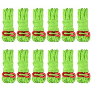 azarxis reflective tent guide rope lightweight guy line cord with aluminum adjuster tensioner for camping hiking backpacking essential survival gear 13 ft per piece (fluorescent green - 4mm - 12 pack)