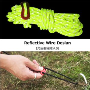 Azarxis Reflective Tent Guide Rope Lightweight Guy Line Cord with Aluminum Adjuster Tensioner for Camping Hiking Backpacking Essential Survival Gear 13 ft per piece (Fluorescent Green - 4mm - 12 Pack)