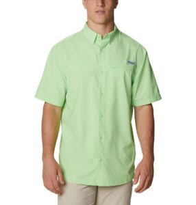 columbia men's pfg grander marlin woven short sleeve shirt, moisture wicking, sun protection, lime glow, medium