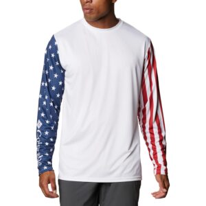 Columbia Men's Terminal Tackle PFG Americana Long Sleeve, White/Carbon/Red Spark, Small