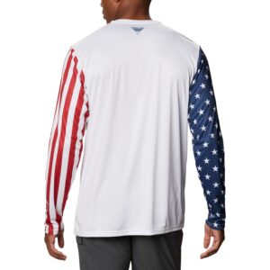 Columbia Men's Terminal Tackle PFG Americana Long Sleeve, White/Carbon/Red Spark, Small