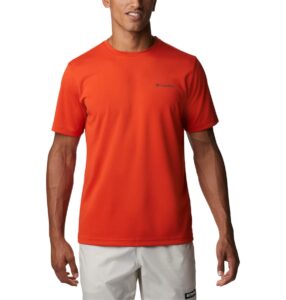 columbia men’s m mist trail short sleeve tee shirt, cooling material, sun protection, bonfire, small