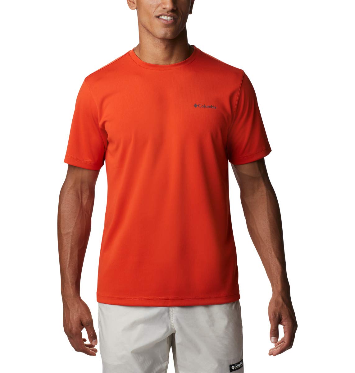 Columbia Men’s M Mist Trail Short Sleeve Tee Shirt, Cooling Material, Sun Protection, Bonfire, Small