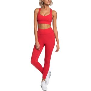hotexy women workout sets activewear tracksuits high waisted plain red yoga leggings with stretch sports bra gym set