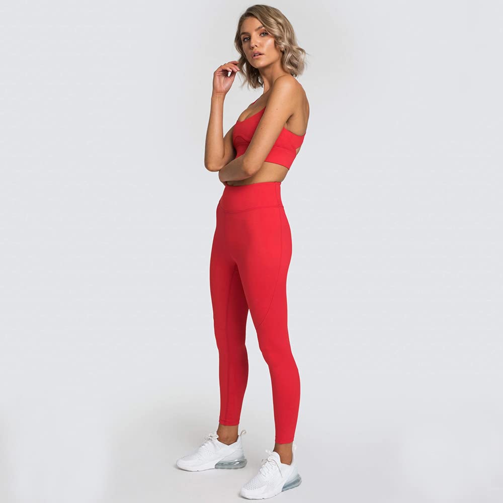 Hotexy Women Workout Sets Activewear Tracksuits High Waisted Plain Red Yoga Leggings with Stretch Sports Bra Gym Set