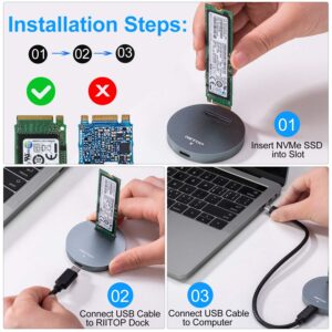 RIITOP NVMe to USB Docking Station, External M.2 PCI-e NVMe SSD to USB-C Reader Adapter for M.2 (M Key) NVMe SSD