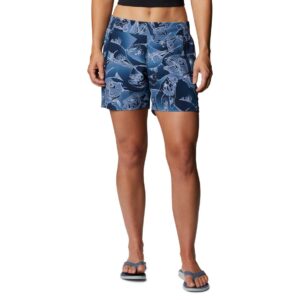 Columbia Women’s PFG Tidal II Shorts, Stain Resistant, Sun Protection, Collegiate Navy Fish Frenzy Print, X-Small