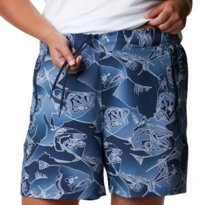 Columbia Women’s PFG Tidal II Shorts, Stain Resistant, Sun Protection, Collegiate Navy Fish Frenzy Print, X-Small