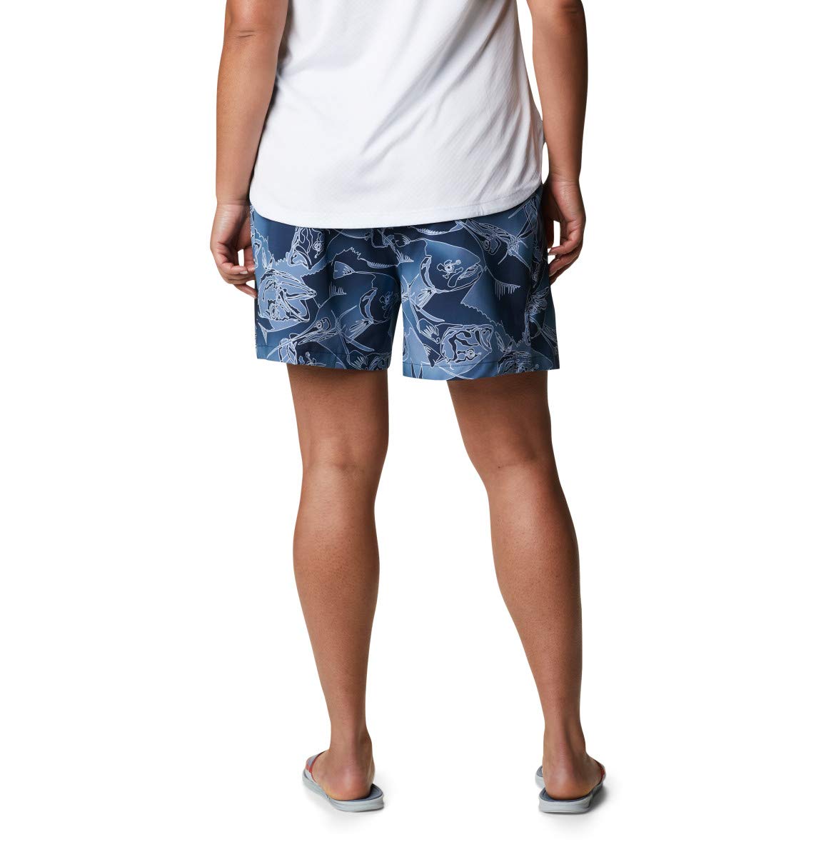 Columbia Women’s PFG Tidal II Shorts, Stain Resistant, Sun Protection, Collegiate Navy Fish Frenzy Print, X-Small