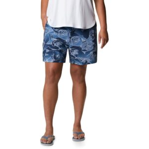 Columbia Women’s PFG Tidal II Shorts, Stain Resistant, Sun Protection, Collegiate Navy Fish Frenzy Print, X-Small