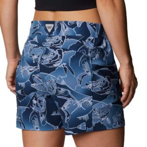 Columbia Women’s PFG Tidal II Shorts, Stain Resistant, Sun Protection, Collegiate Navy Fish Frenzy Print, X-Small