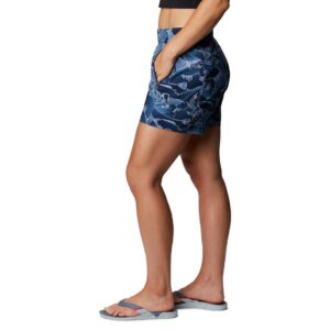 Columbia Women’s PFG Tidal II Shorts, Stain Resistant, Sun Protection, Collegiate Navy Fish Frenzy Print, X-Small