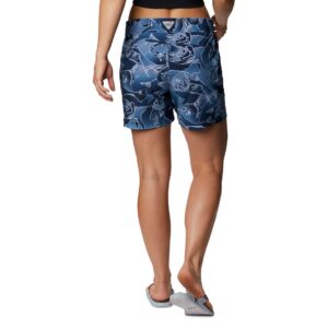 Columbia Women’s PFG Tidal II Shorts, Stain Resistant, Sun Protection, Collegiate Navy Fish Frenzy Print, X-Small