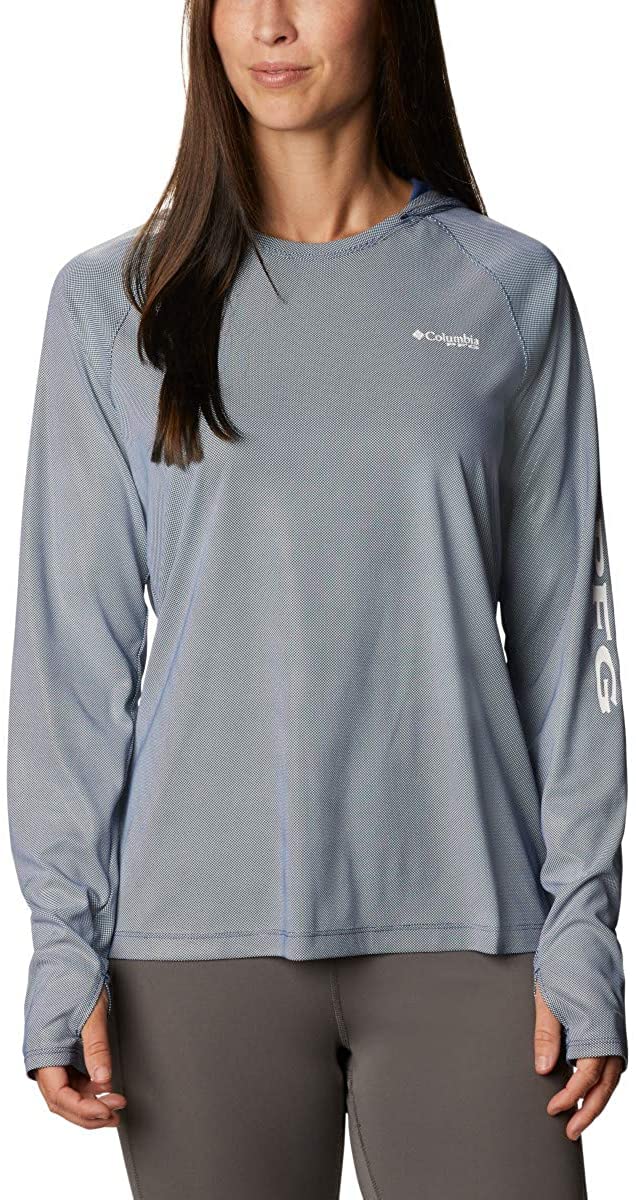 Columbia Women's PFG Tidal Deflector Hoodie, Breathable, UV Sun Protection, Harbor Blue, XX-Large