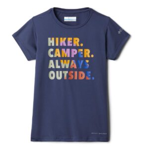 columbia youth girls sasse ridge graphic short sleeve tee, nocturnal/hiker camper, large