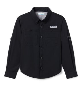 columbia youth boys tamiami long sleeve shirt, black, small