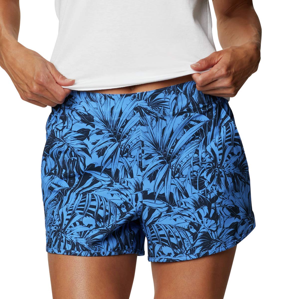 Columbia Women's Pleasant Creek Stretch Short, Harbor Blue Toucanical Tonal Print, Medium