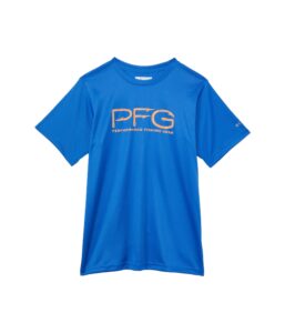 columbia youth boys pfg finatic short sleeve shirt, vivid blue pfg hooks, large