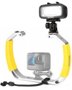 movo diverig2 xl diving rig bundle with waterproof led light - compatible with gopro hero, hero5, hero6, hero7, hero8, hero9, hero10 and waterproof action cam - scuba accessories for underwater camera